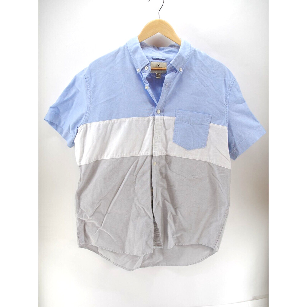 Men's Short Sleeve Oxford Button Up Shirt American Eagle Color Block Cotton‎ XL